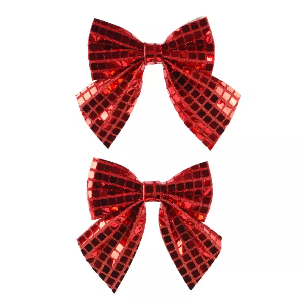 Lot de 2 noeuds de Noël (H13 cm) Disco Rouge