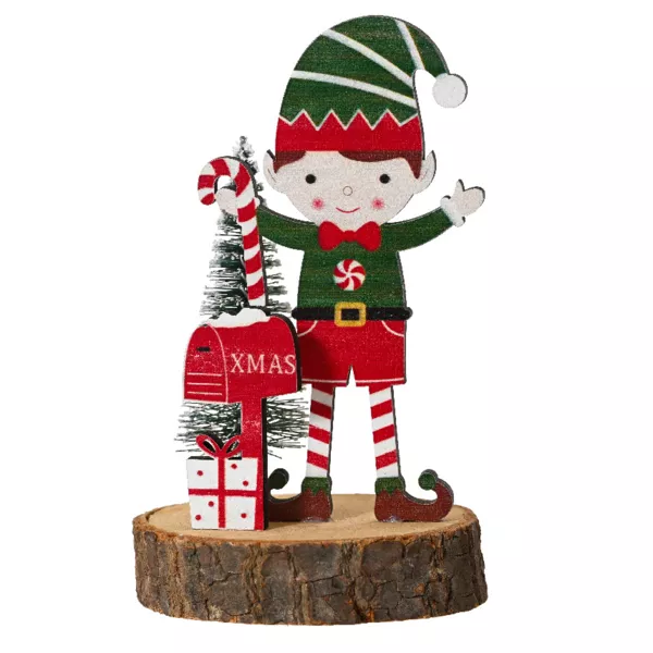 Houten Kabouter op Houten Stomp (H13 cm) Albert Multicolor