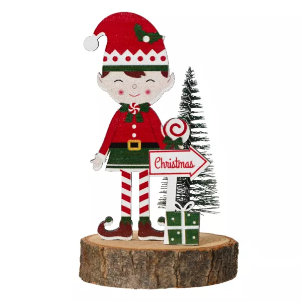 Holzwichtel auf Holzstamm (H13 cm) Quentin Mehrfarbig