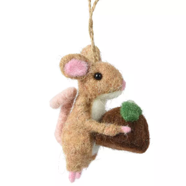 Suspension de Noël en laine (H9 cm) Souriceau Naturel