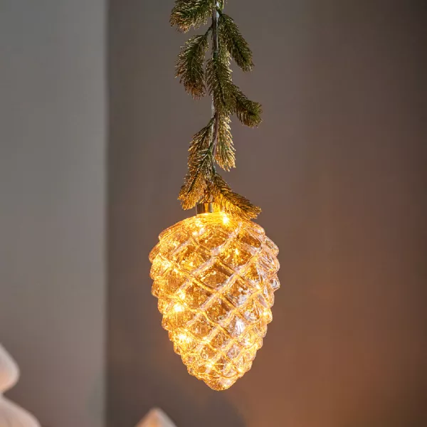 Lichtgevende hanglamp op batterijen 15 LED (H21 cm) Spar en Dennenappel Warm Wit