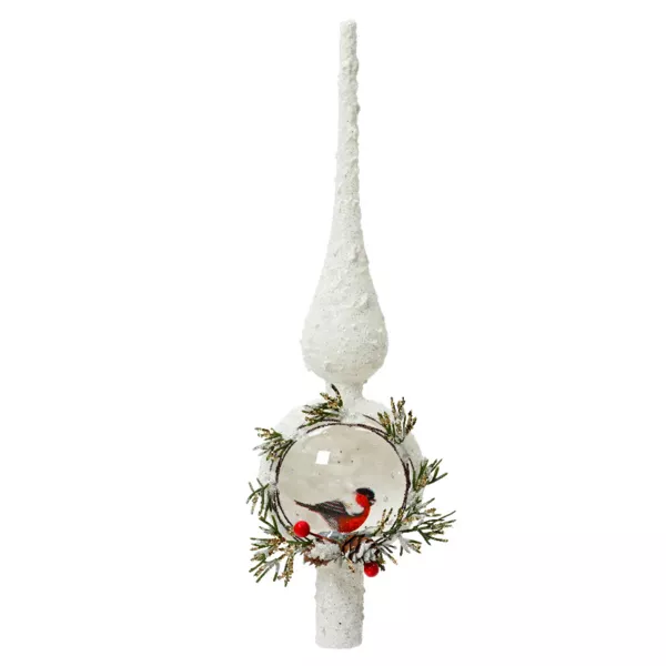 Cimier de sapin en verre Moineau sauvage Blanc enneigé