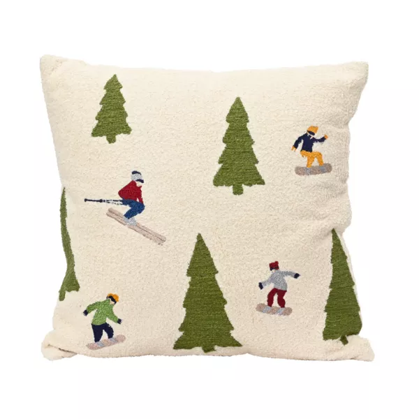 Kerstkussen vierkant katoen (45 x 45 cm) Skiërs Groen