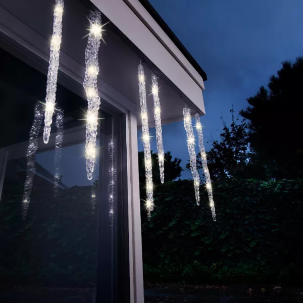 Ghirlanda luminosa collegabile 3,60 m 60 LED Ghiaccioli effetto Flash Bianco caldo