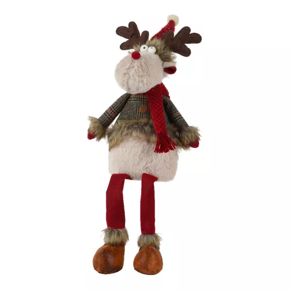 Renna con gambe flessibili (H70 cm) Duncan con sciarpa Rossa