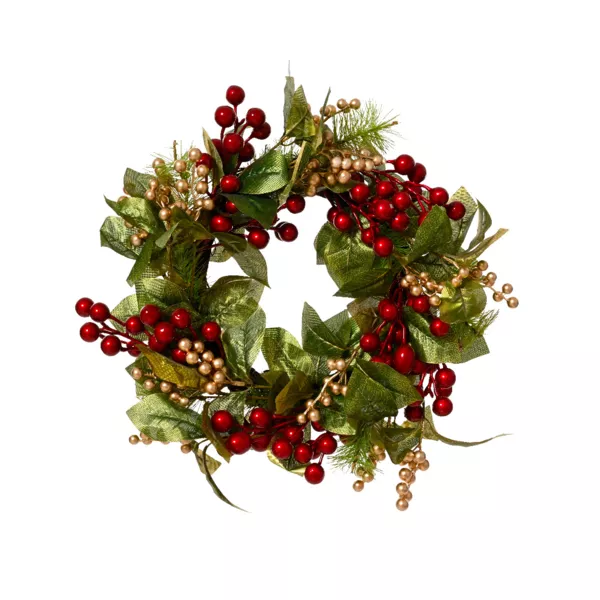 Couronne de Noël (D45 cm) Féerie de Baies Perle et rouge