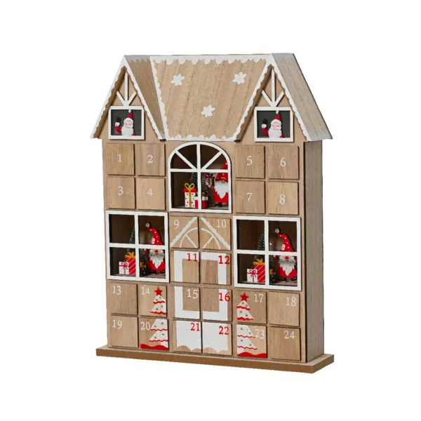 Vulbare Adventskalender (H37 cm) Kerstmanhuis Natuurlijk