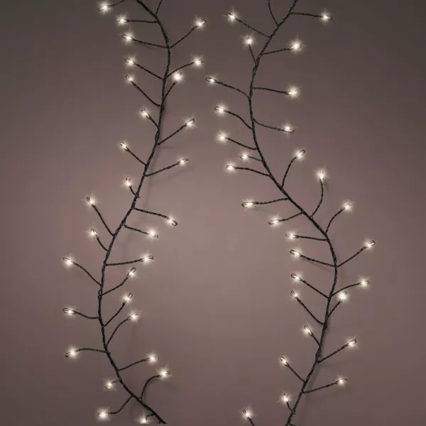 Cascade lumineuse 1 m 600 Micro LED câble noir 6 descentes Blanc chaud