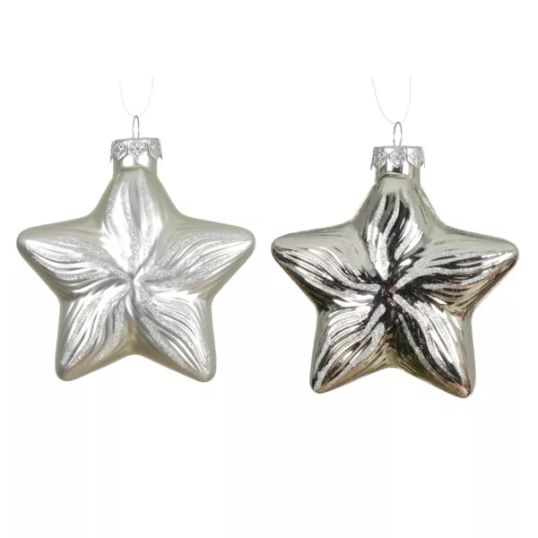 Lot de 2 suspensions en verre (H10 cm) Étoiles Céleste Argent