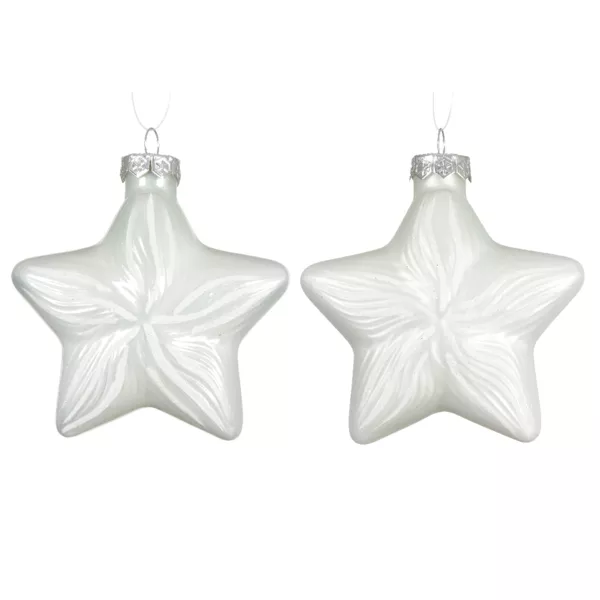 Set van 2 glazen hangende ornamenten (H10 cm) Sterren Hemels Wit
