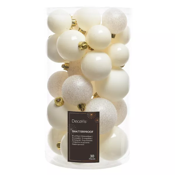 Lot de 30 boules de Noël assorties Alpine Blanc laine