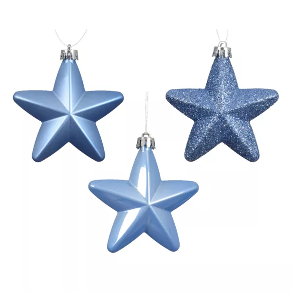 Lot de 6 étoiles de Noël à suspendre (H7 cm) Alpine Bleu ciel