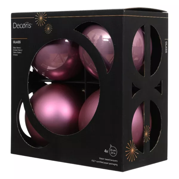 Lot de 4 boules de Noël en verre (D100 mm) Boréal Vieux rose