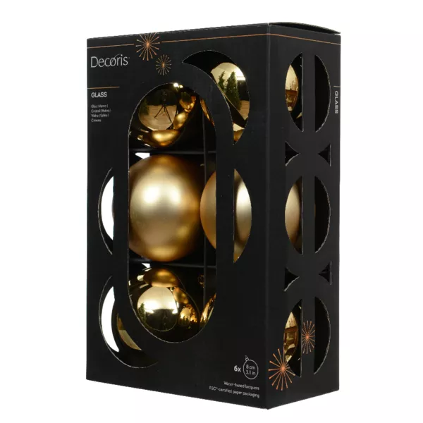 Lot de 6 boules de Noël en verre (D80 mm) Boréal Or