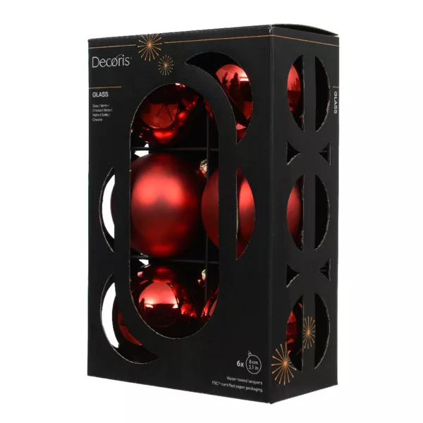 Lot de 6 boules de Noël en verre (D80 mm) Boréal Rouge