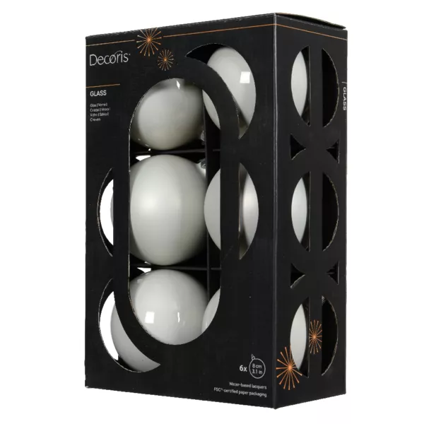 Lot de 6 boules de Noël en verre (D80 mm) Boréal Blanc