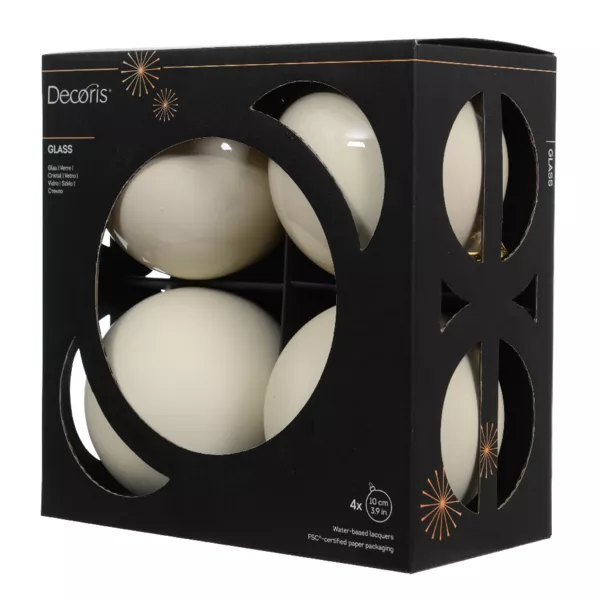 Lot de 4 boules de Noël en verre (D100 mm) Boréal Blanc laine