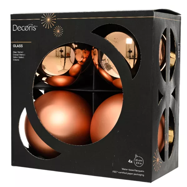 Lot de 4 boules de Nol en verre (D100 mm) Boral Cognac