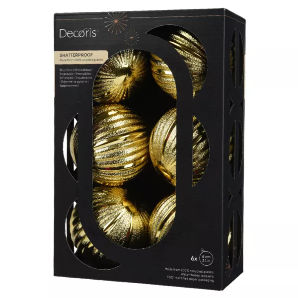 Lot de 6 boules de Noël (D80 mm) Glitter Or
