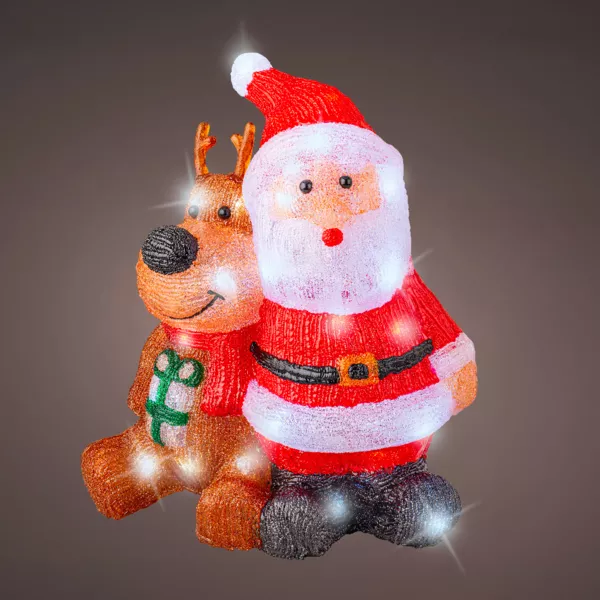 Père Noël et Renne lumineux solaire 80 LED (H40 cm) Les copains Blanc froid