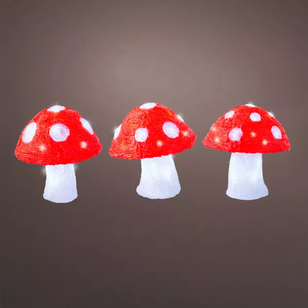 Lot de 3 champignons lumineux solaires (H18 cm) Mushy Blanc froid