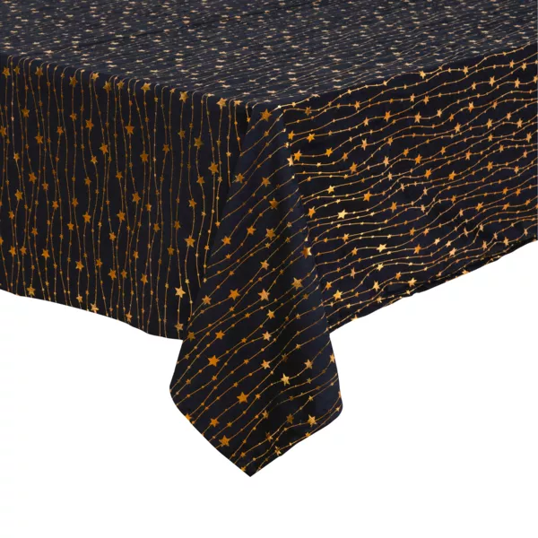 Nappe de Nol rectangulaire (140 x 240 cm) Pluie d'toiles Noir et dore