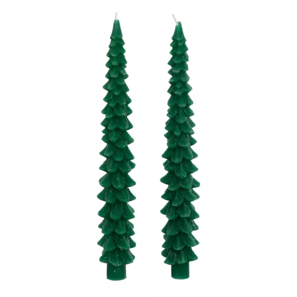 Lot de 2 bougies bâton en cire (H25 cm) Sapin Vert