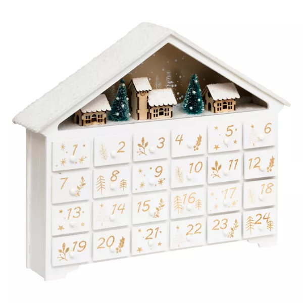 Adventskalender om te vullen van hout (H33 cm) Bos Huis Wit