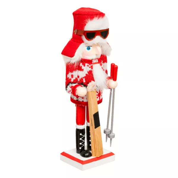 Casse-noisette en bois (H25 cm) Tomi en ski Rouge et blanc