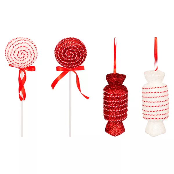 Lot de 8 bonbons Géants (H21 cm) Sucreries festives Rouge et Blanc