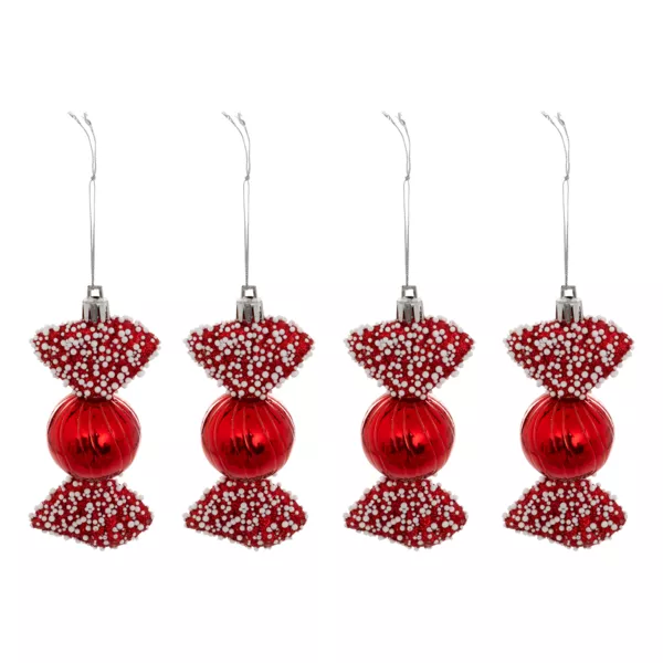 Lot de 4 suspensions de Noël (H10 cm) Bonbons délice Rouge