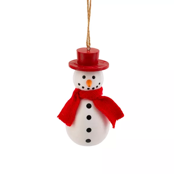 Suspension de Noël en bois (H10 cm) Charmant bonhomme de neige Rouge et blanc