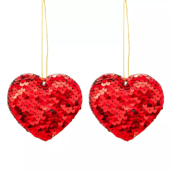 Lot de 2 c�urs � suspendre (H7 cm) Sequins Rouge
