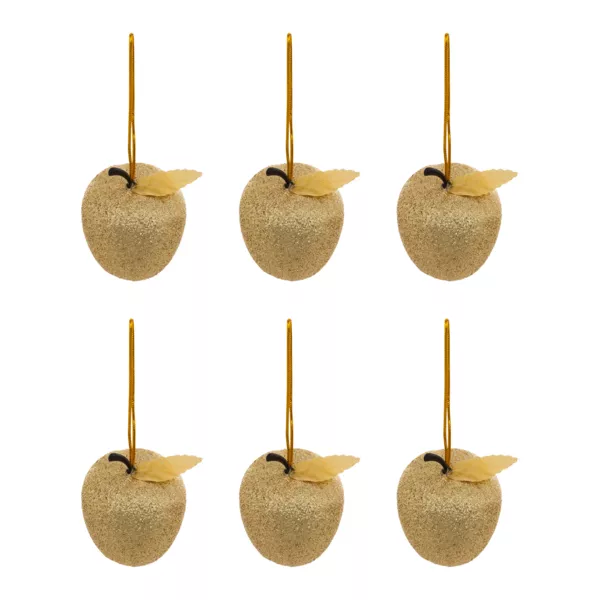 Set van 6 hangende versieringen (H6 cm) Gouden glitterende appels
