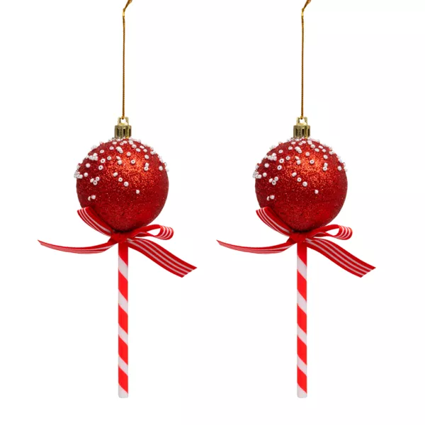 Lot de 2 sucettes à suspendre (H15 cm) Bonbons de Noël Rouge