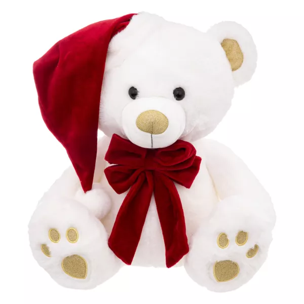 Ours en peluche (H50 cm) Jules et nœud velours Blanc et rouge