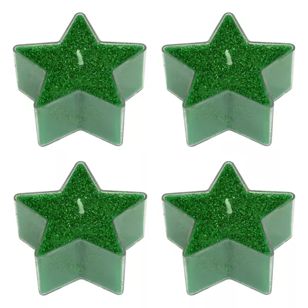 Lote de 4 velas de t Estrellas Verde con purpurina