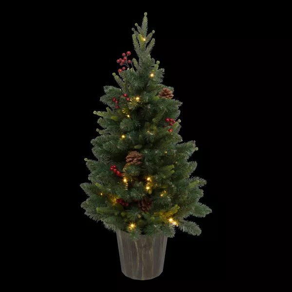 Sapin artificiel de Noël lumineux (H90 cm) Baies et pomme de pin