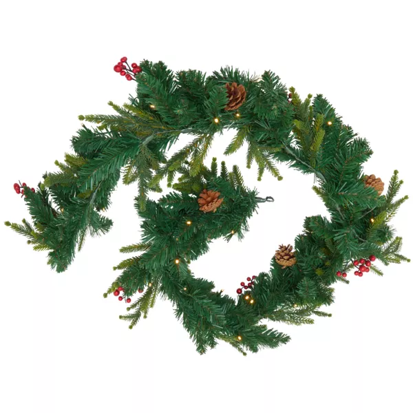 guirnalda de abeto luminosa a pilas (180 cm) Wister con bayas y pi�as