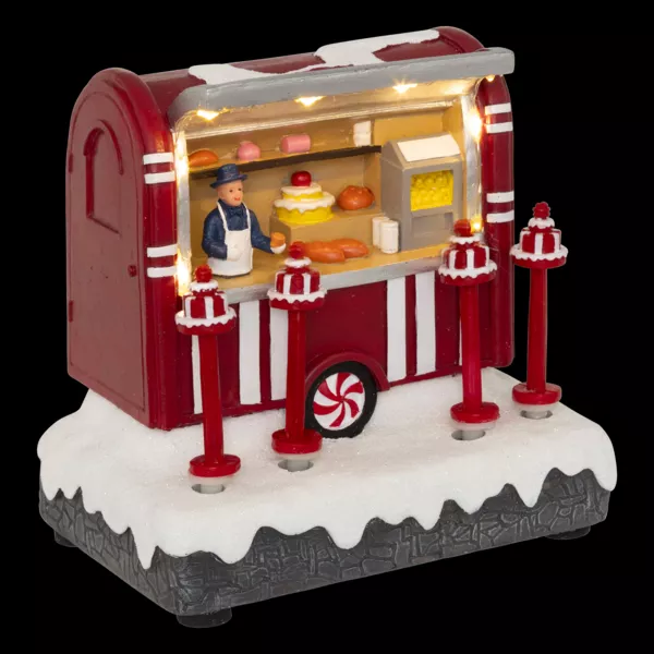 Beleuchtete und belebte Szene mit batteriebetriebenem Kuchenstand (H14 cm)