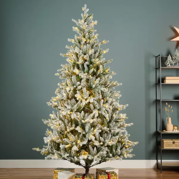 Sapin de Noël artificiel lumineux 430 LED H210 cm Allix Vert enneigé