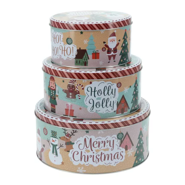 Set van 3 ronde metalen opbergdozen Kerstfiguren Multikleur
