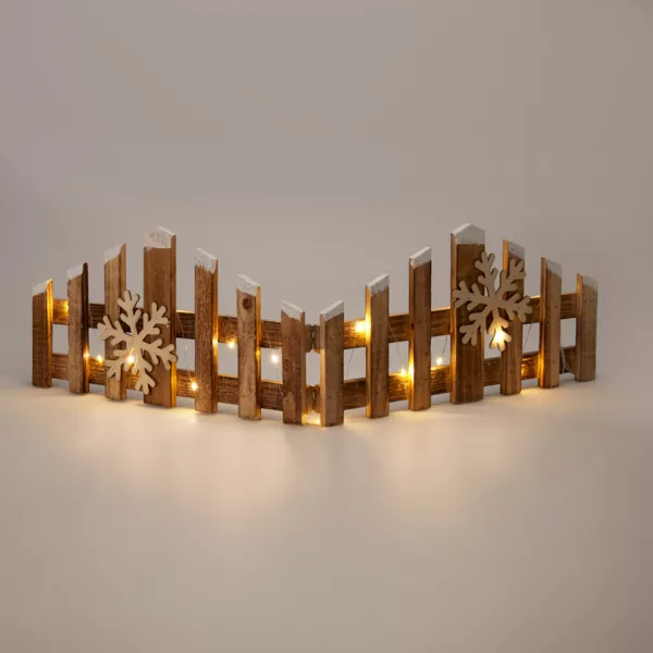 Barrière en bois lumineuse à piles 15 LED (76 x H20 cm) Clôture déco Blanc chaud