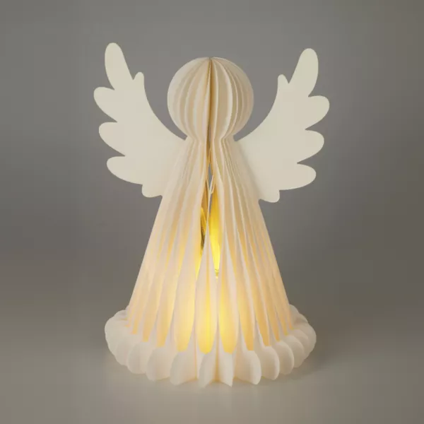 Ange lumineux à piles 6 LED (H38 cm) Papier fermeture magnétique Blanc