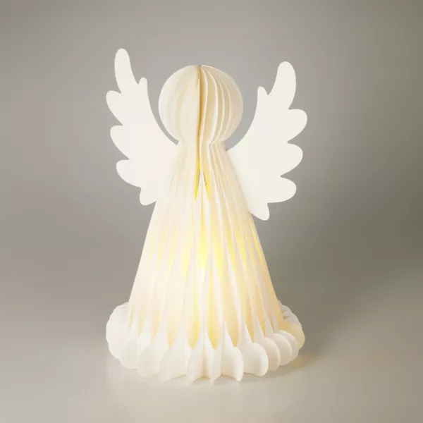 Ange lumineux à piles 6 LED (H50 cm) Papier fermeture magnétique Blanc