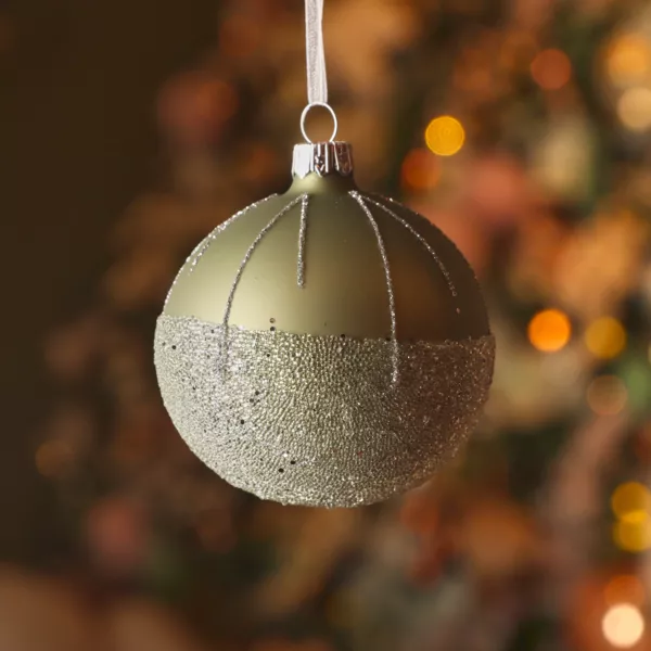 Lot de 6 boules de Noël en verre (D80 mm) Ballotine Vert Romarin