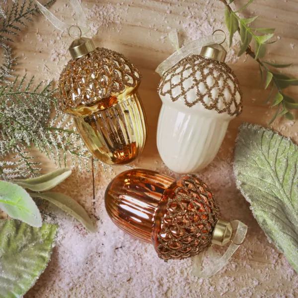 Set di 12 addobbi natalizi da appendere in vetro (H9 cm) Ghianda forestale Marrone Caff�