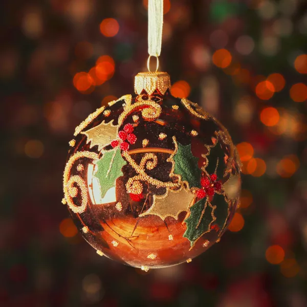 Set van 6 kerstballen van glas (D80 mm) Hulst Koffiebruin