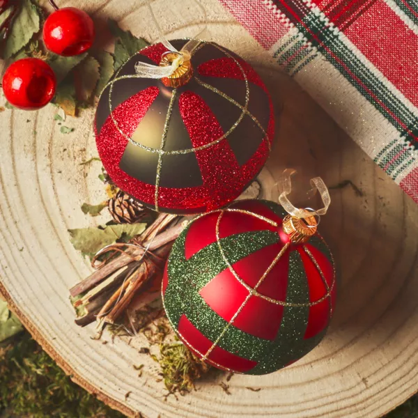 Set von 6 Weihnachtskugeln aus Glas (D80 mm) Schottisch Rot und Gr�n