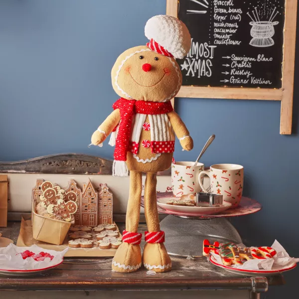 Bonhomme pain d'épices debout (H57 cm) Camille écharpe Rouge